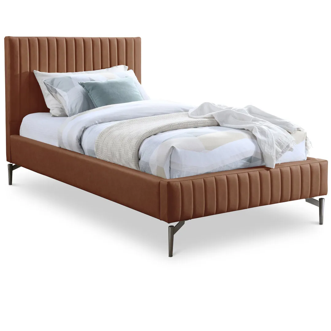 Kirstan Upholstered Bed Wrought Studio™ Color: Soft Cognac Faux Leather Size: Twin