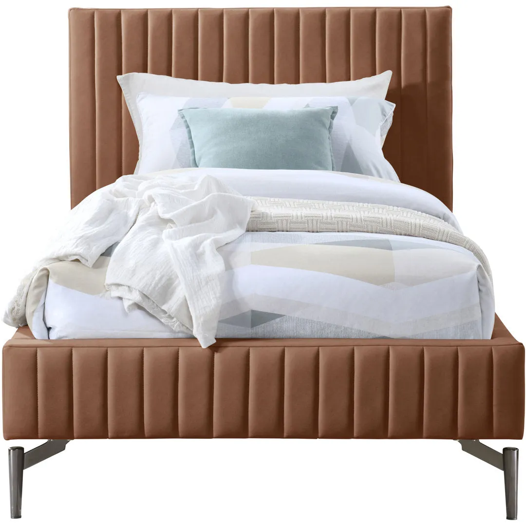 Kirstan Upholstered Bed Wrought Studio™ Color: Soft Cognac Faux Leather Size: Twin