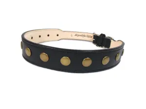 Kobe Wider Leather Dog Collar with Antique Brass Studs