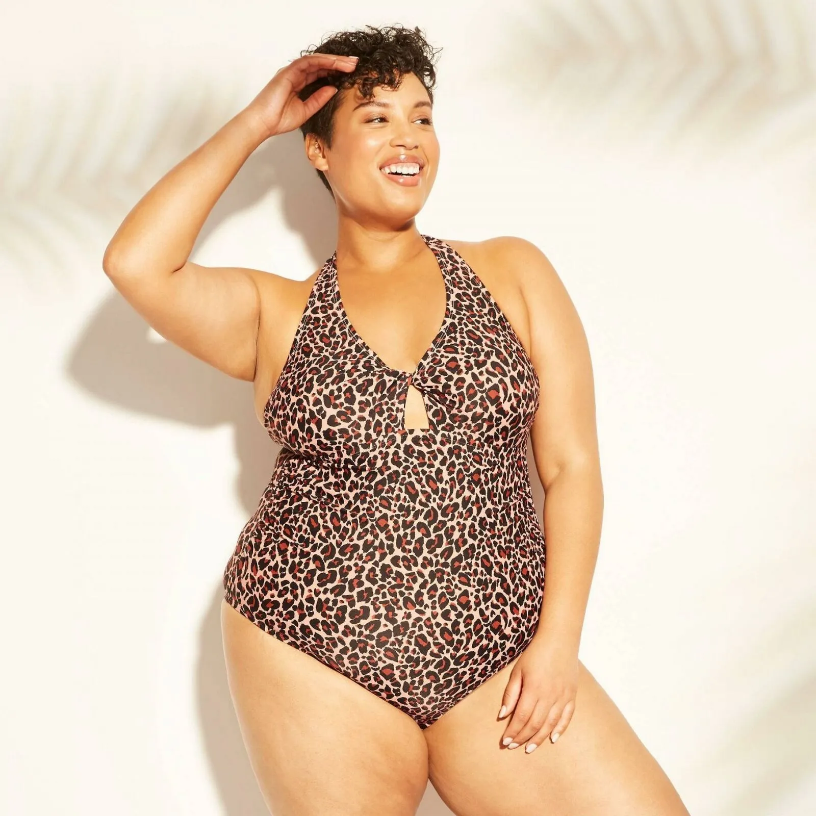 Kona Sol Women's Twist Front One Piece Swimsuit Leopard Brown Plus 18W