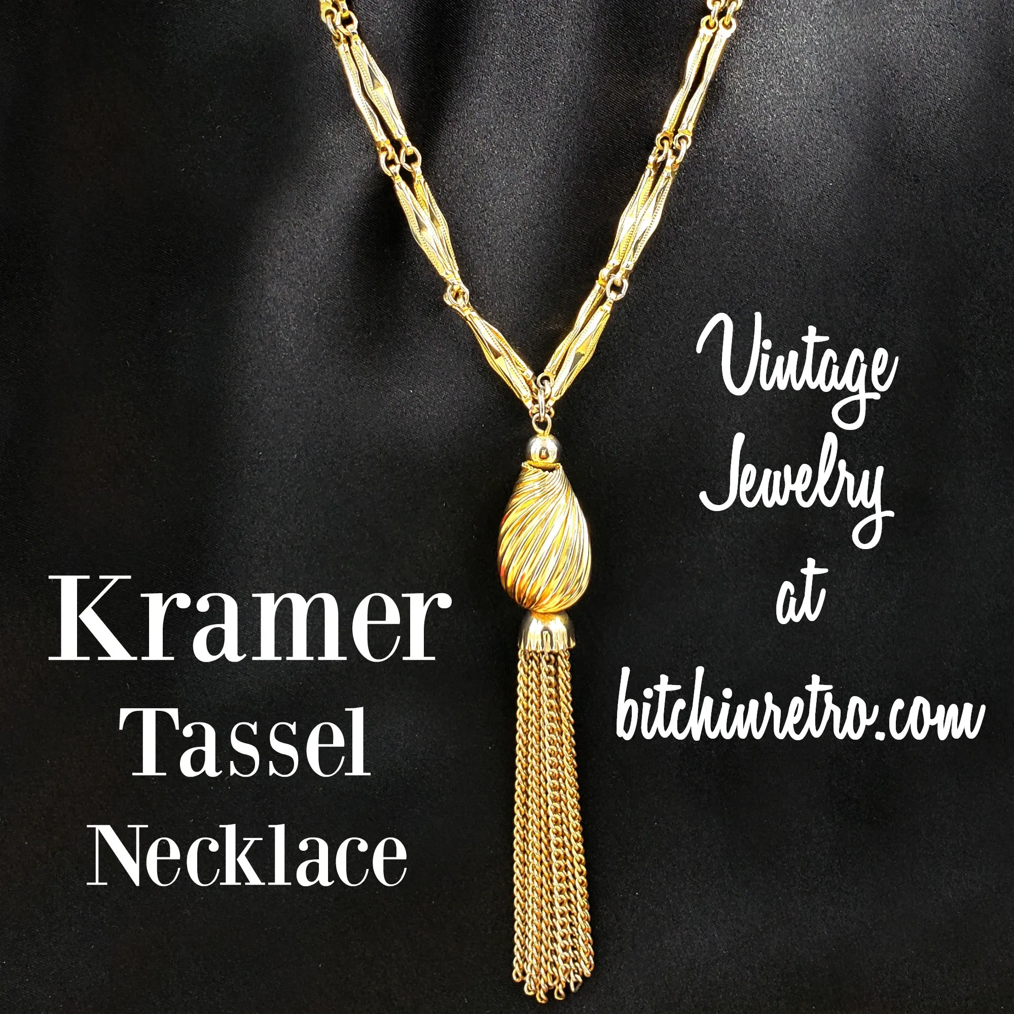 Kramer Vintage Tassel Necklace With Geometric Link Chain