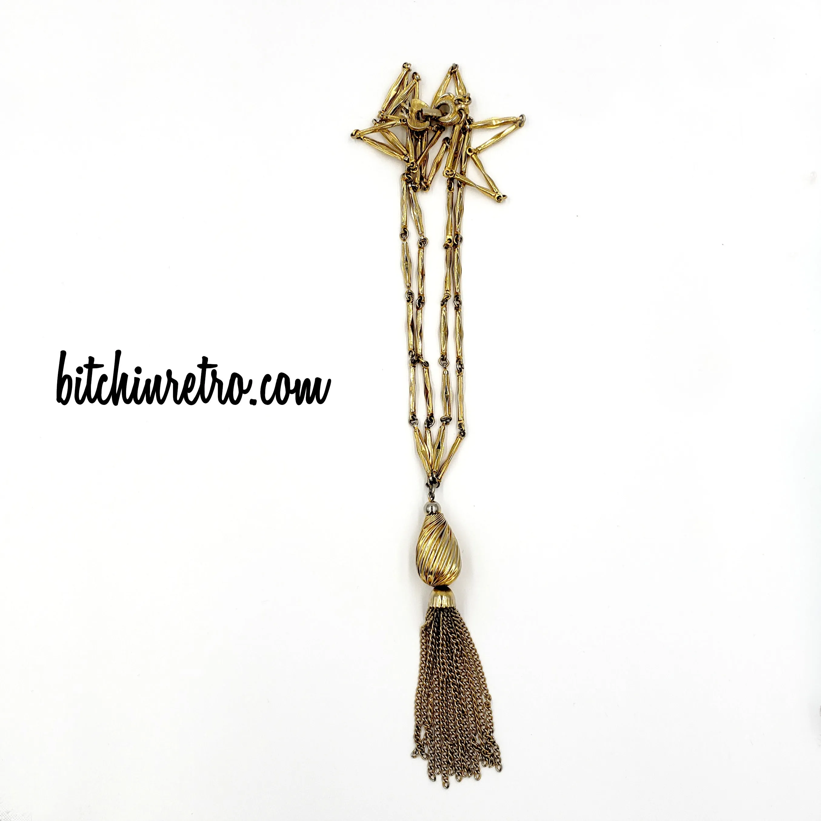 Kramer Vintage Tassel Necklace With Geometric Link Chain