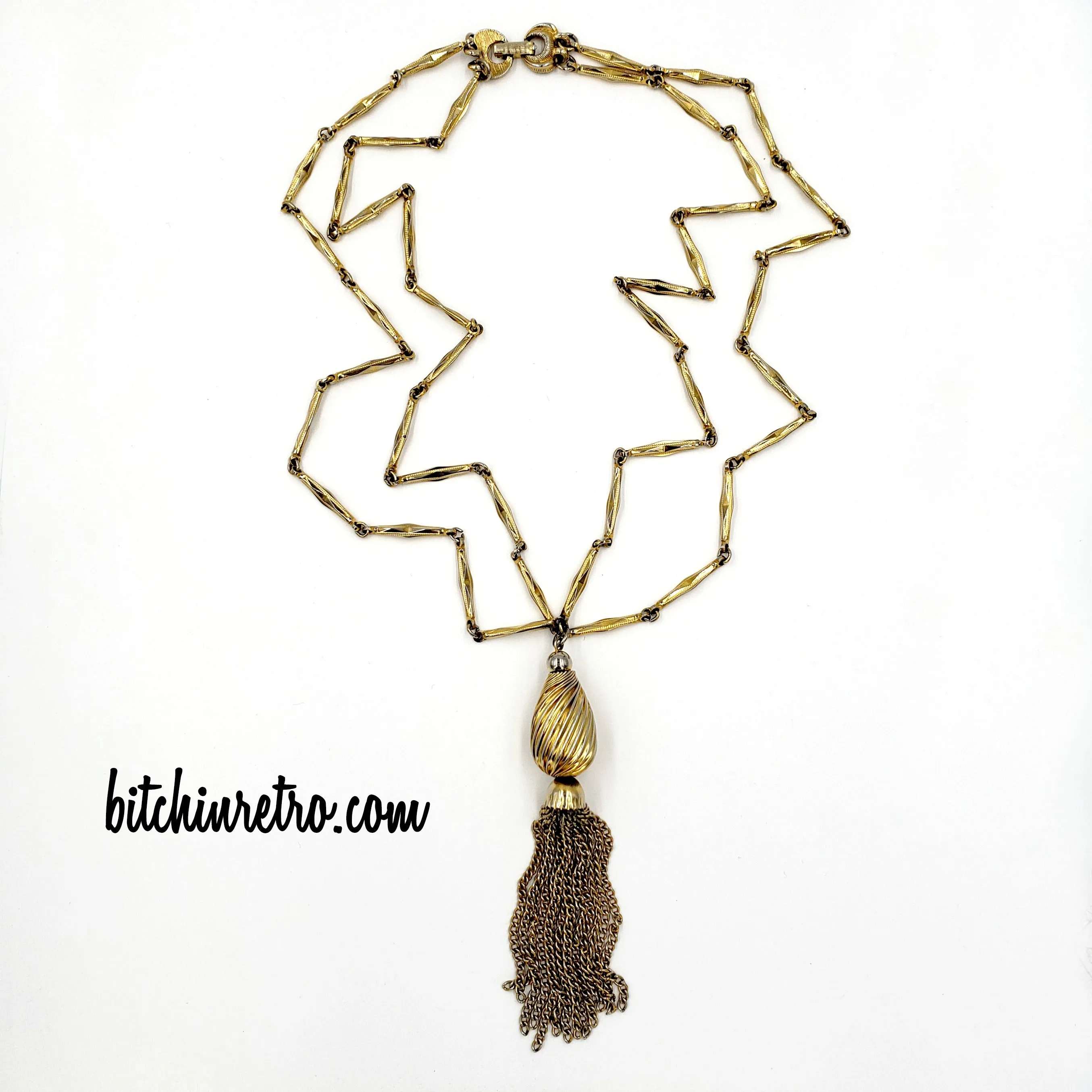 Kramer Vintage Tassel Necklace With Geometric Link Chain