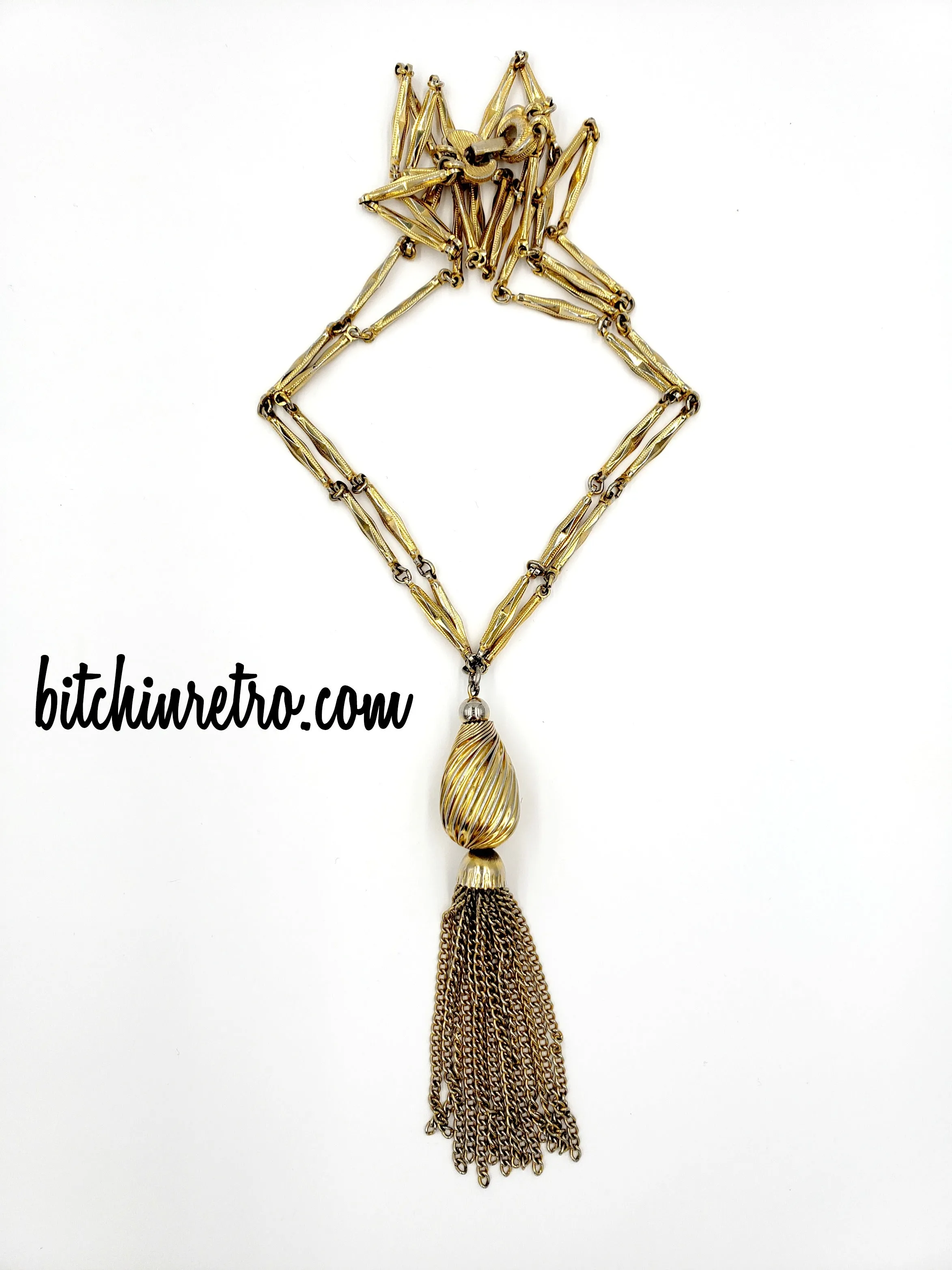 Kramer Vintage Tassel Necklace With Geometric Link Chain
