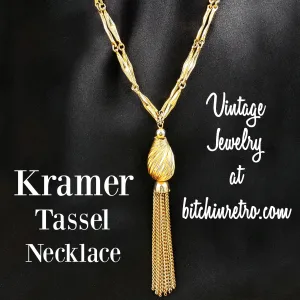 Kramer Vintage Tassel Necklace With Geometric Link Chain