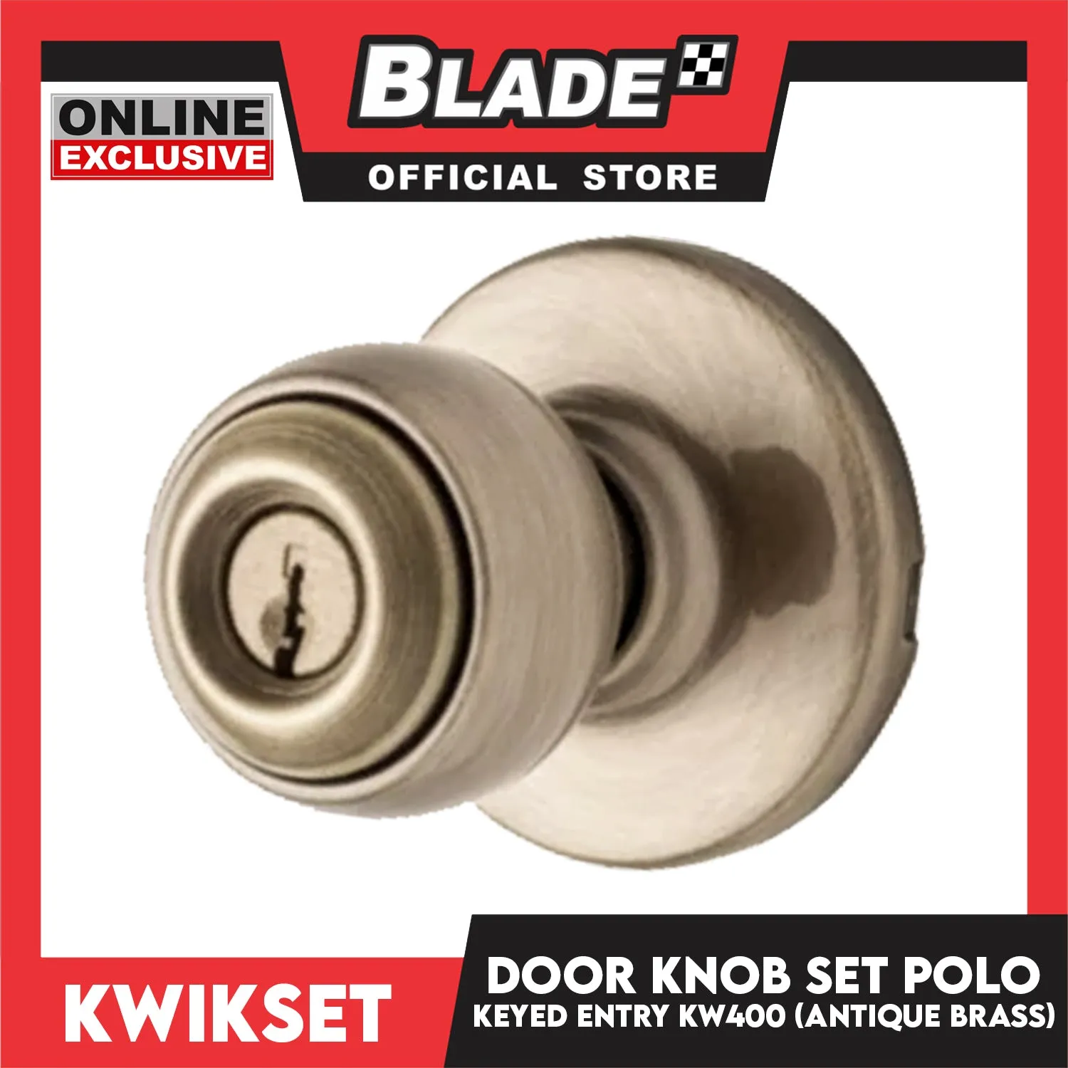Kwikset Keyed Entry KW400 Door Knob Set Polo (Antique Brass)