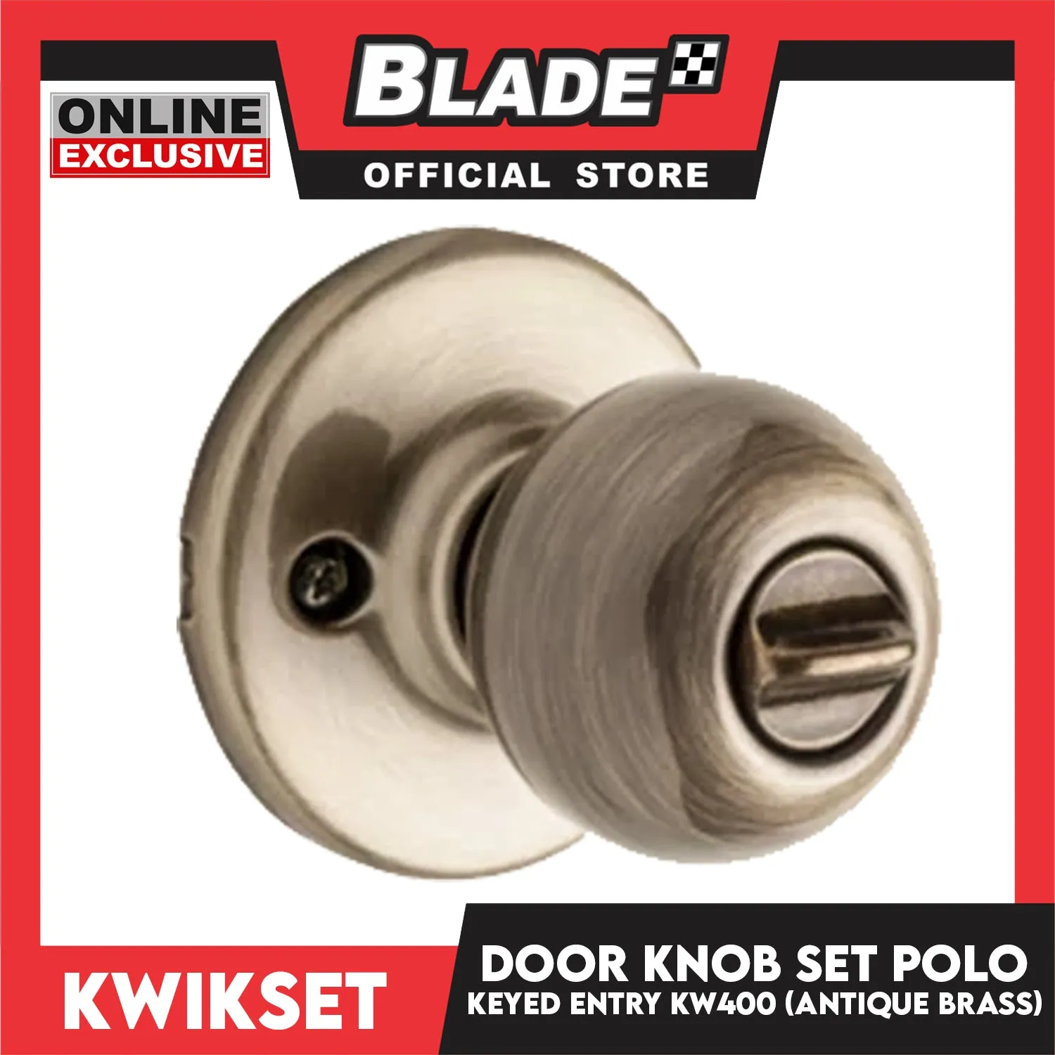 Kwikset Keyed Entry KW400 Door Knob Set Polo (Antique Brass)