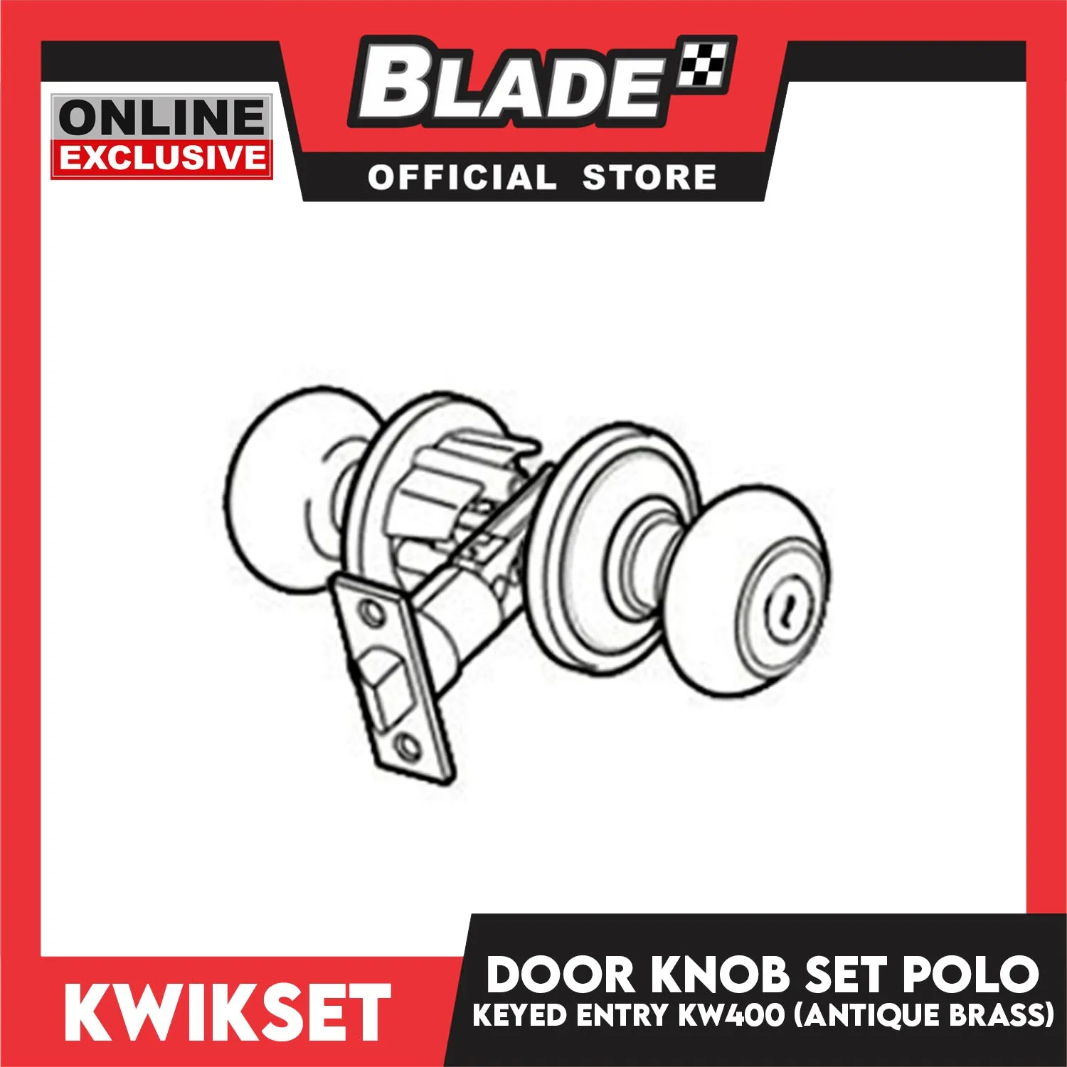 Kwikset Keyed Entry KW400 Door Knob Set Polo (Antique Brass)