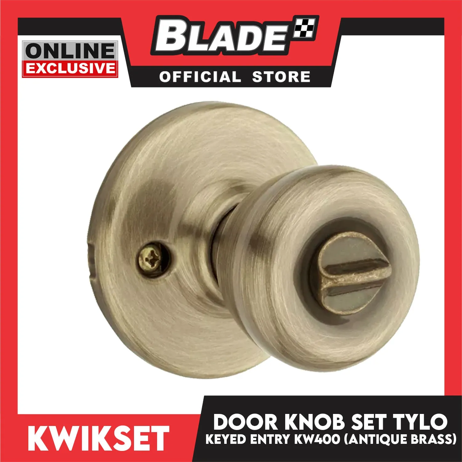 Kwikset Keyed Entry KW400 Door Knob Set Tylo (Antique Brass)