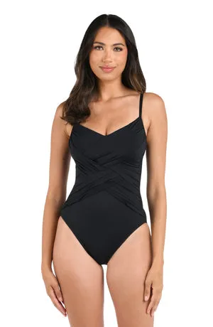 La Blanca Island Goddess Draped Front Lingerie One Piece