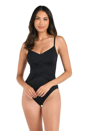 La Blanca Island Goddess Draped Front Lingerie One Piece