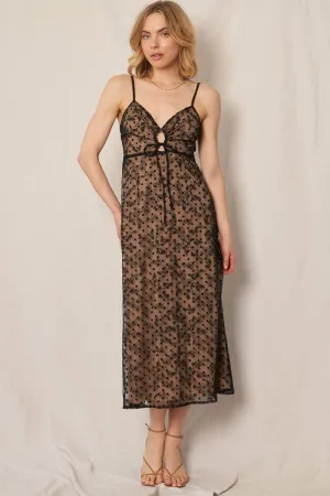 Lace Overlay Midi Dress