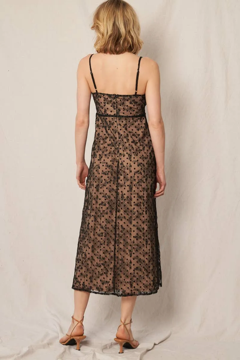 Lace Overlay Midi Dress