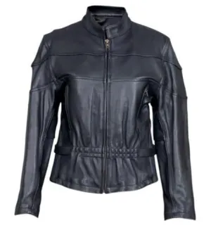 Ladies Black Leather Vented Antique Brass Hardware Motorcycle Jacket