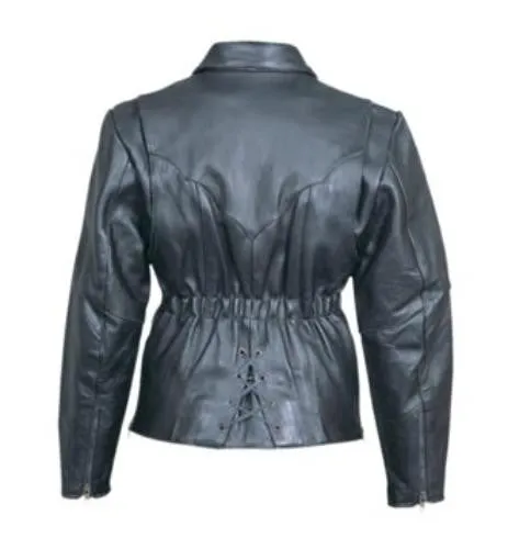 Ladies Black Leather Western Style Motorcycle Riding Jacket