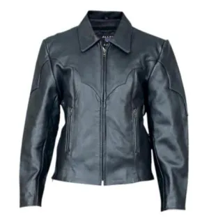 Ladies Black Leather Western Style Motorcycle Riding Jacket