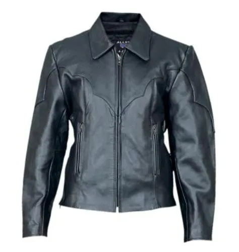 Ladies Black Leather Western Style Motorcycle Riding Jacket