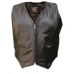 Ladies Black Leather Zippered Motorcycle Vest