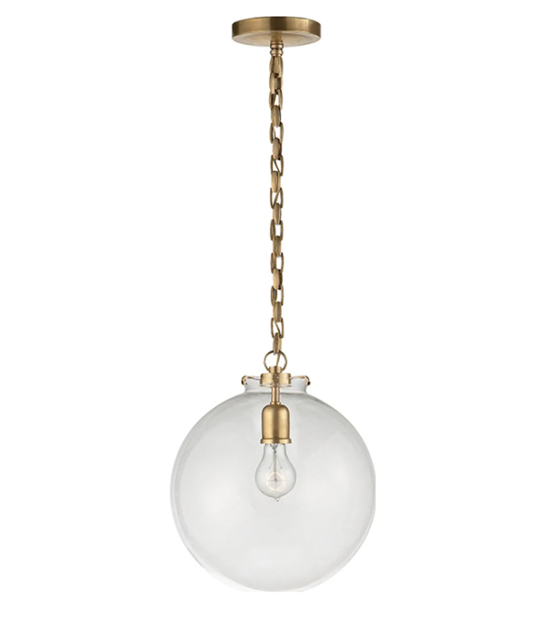 Large Katie Globe Pendant, Clear Glass with Antique Brass
