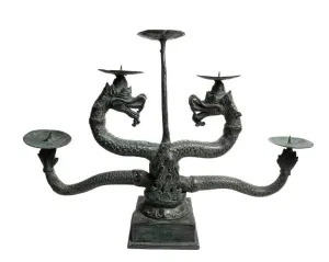 Large Solid Brass Dragon Candle Holder