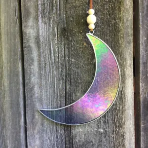 Large Stained Glass Crescent Moon Sun Catcher