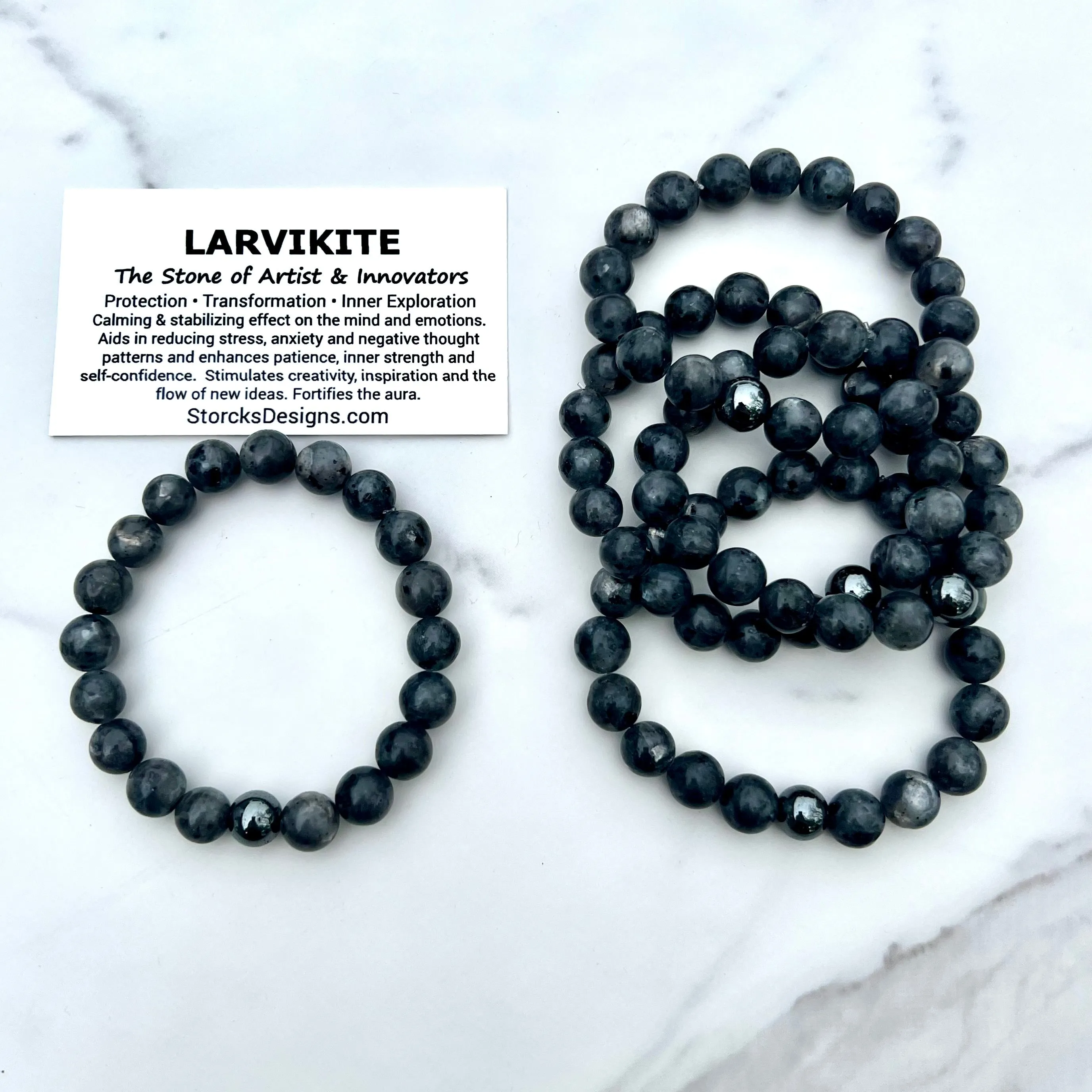Larvikite 10mm Stone Beaded Bracelet