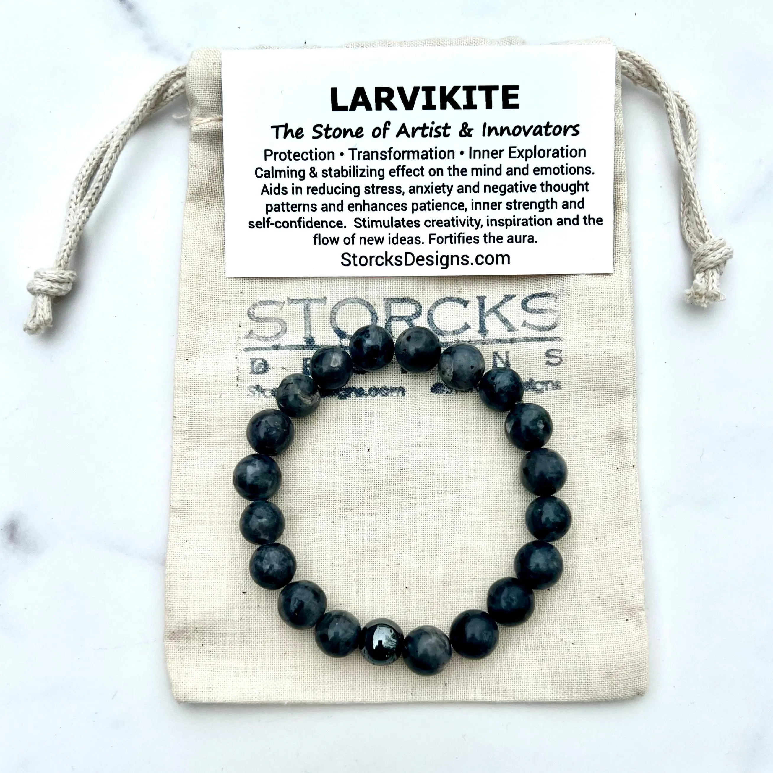 Larvikite 10mm Stone Beaded Bracelet