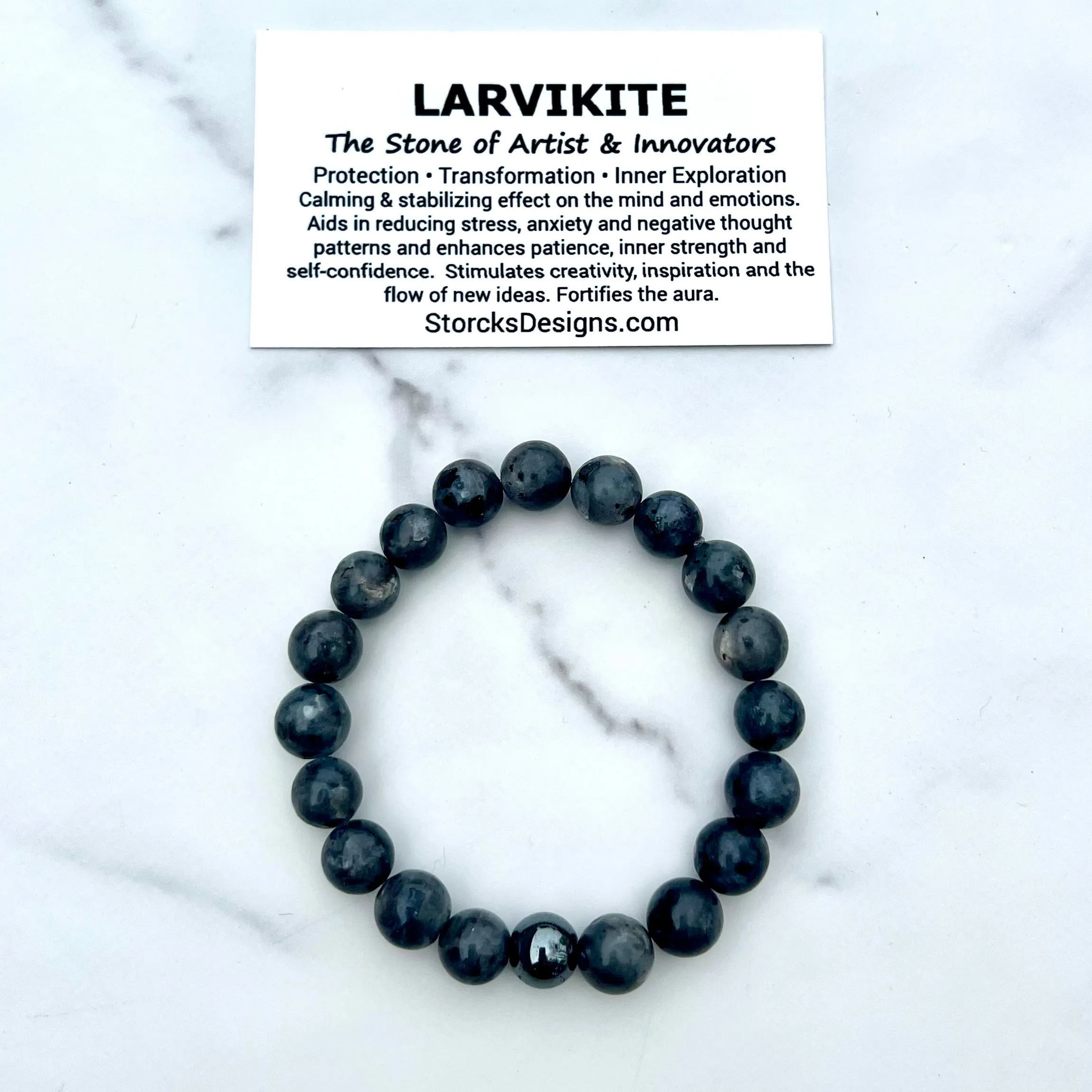 Larvikite 10mm Stone Beaded Bracelet