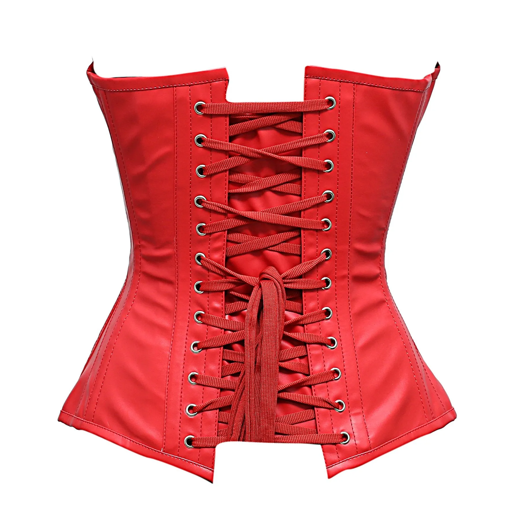 Law Steel Bone Red Faux Leather Corset