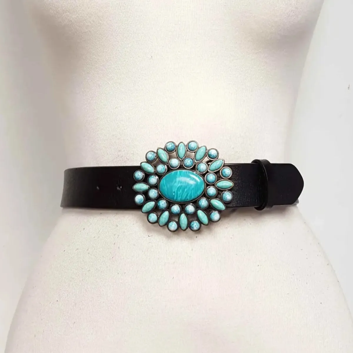 Leather Black Belt with Western Buckle