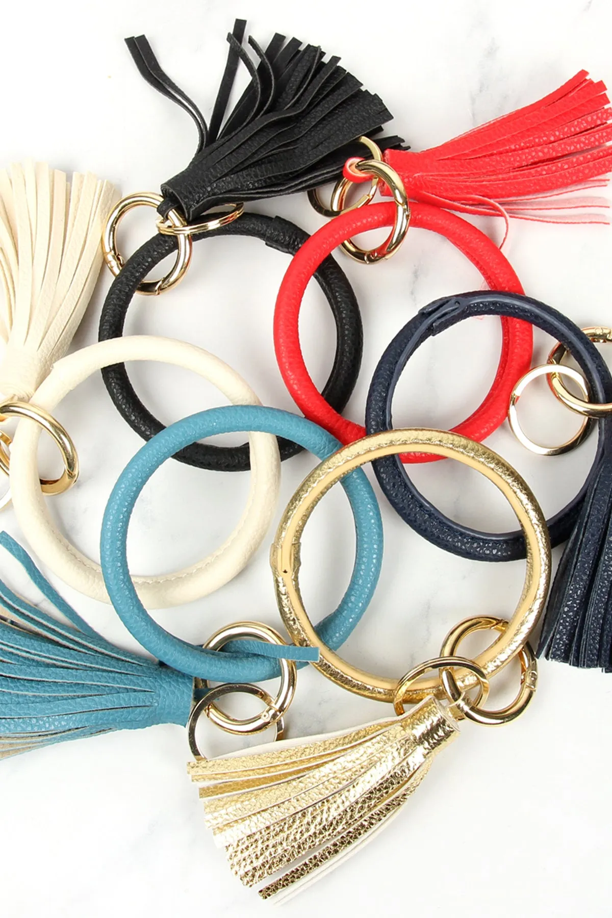 LEATHER COATED KEY RING WITH LEATHER TASSEL