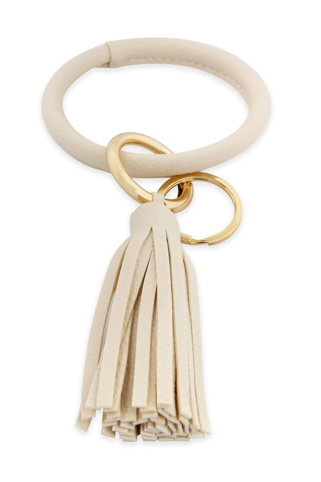 LEATHER COATED KEY RING WITH LEATHER TASSEL