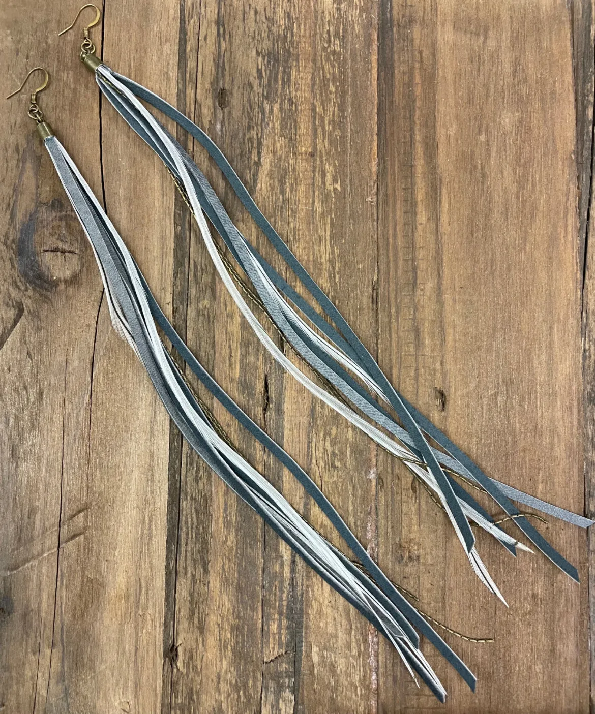 Leather   Feather Charcoal Earrings