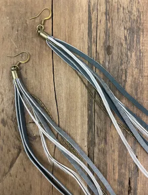Leather   Feather Charcoal Earrings