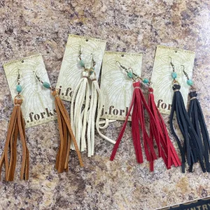 Leather Tassel & Turquoise Earings