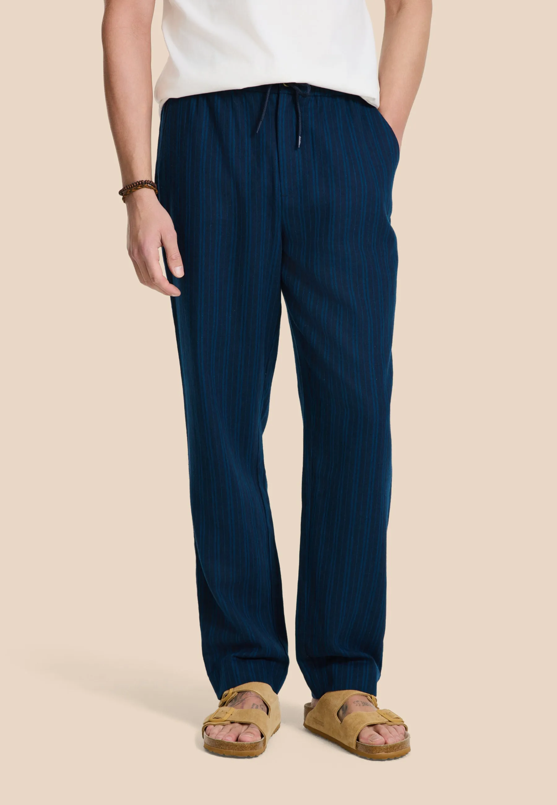 LENNY linen trousers yarn dye stripes | dark navy