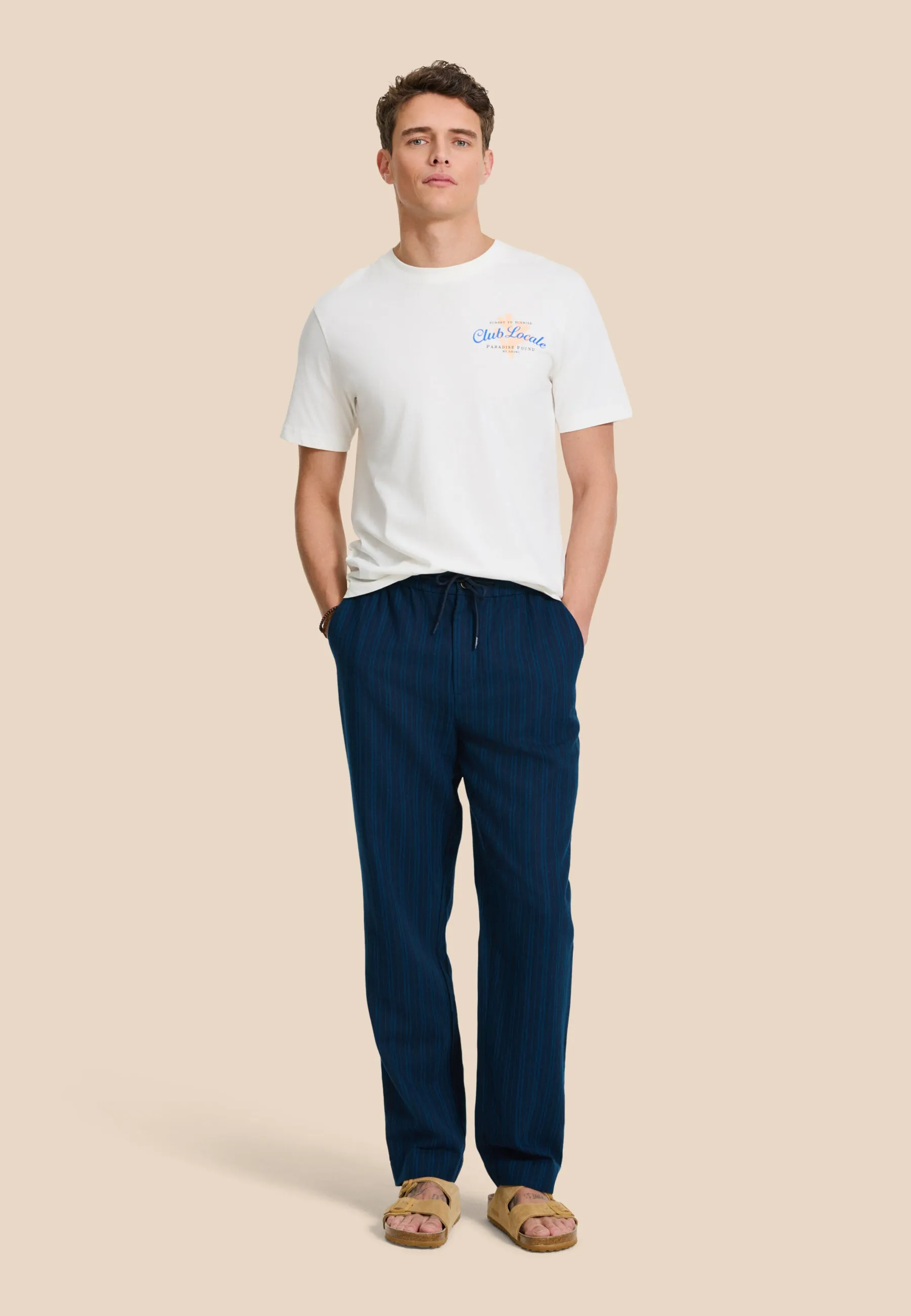 LENNY linen trousers yarn dye stripes | dark navy