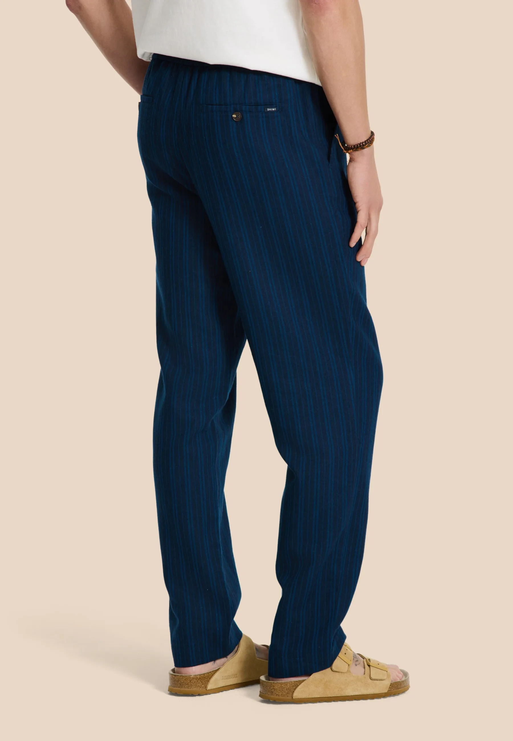 LENNY linen trousers yarn dye stripes | dark navy