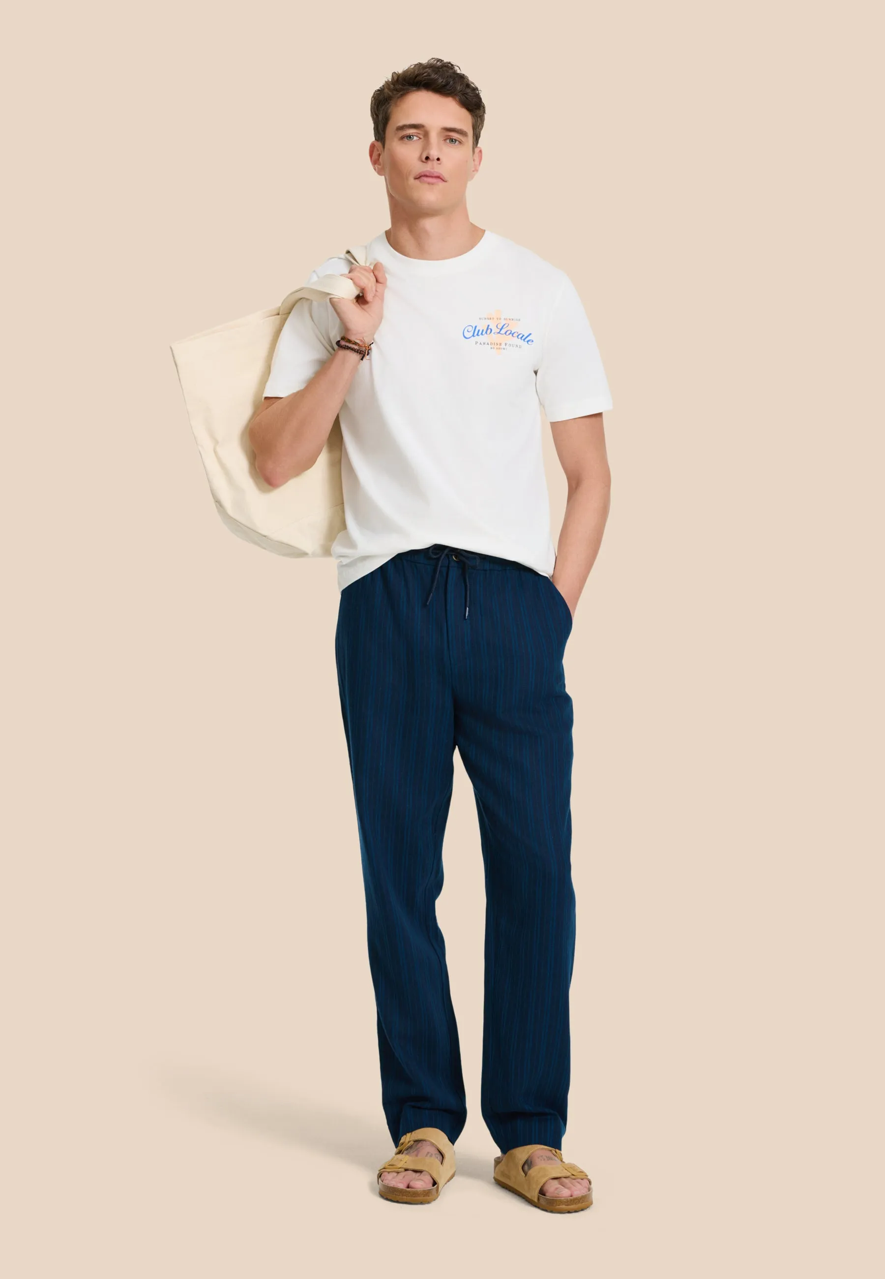 LENNY linen trousers yarn dye stripes | dark navy