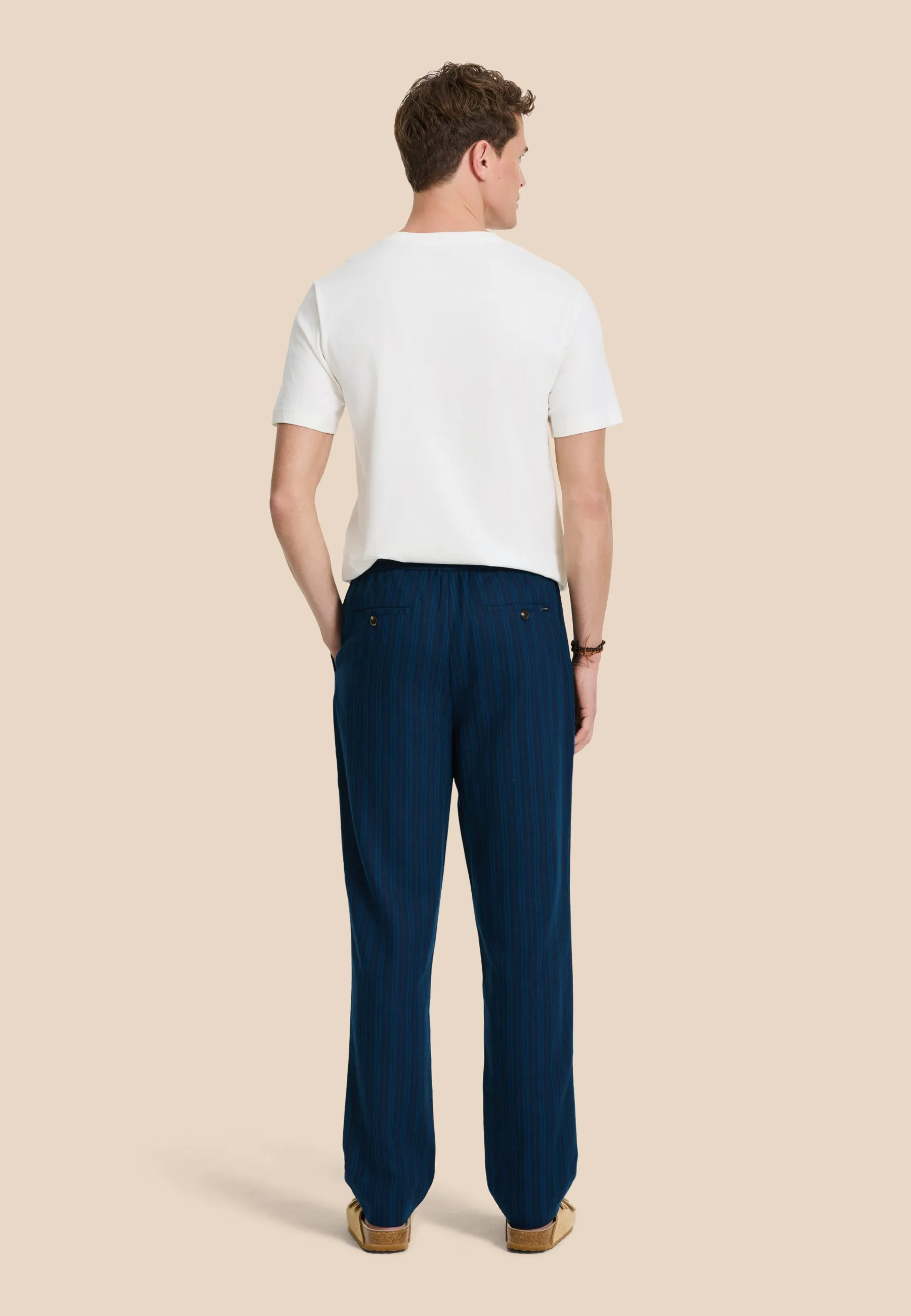 LENNY linen trousers yarn dye stripes | dark navy