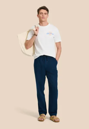 LENNY linen trousers yarn dye stripes | dark navy