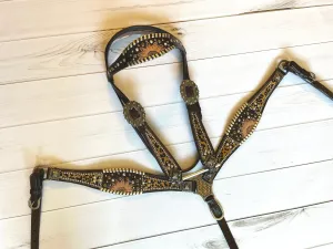 Leopard Dark Brown Whipstitch Sunflower Tack Set