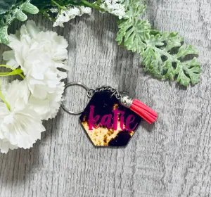 Leopard Print Hexagon Keychain