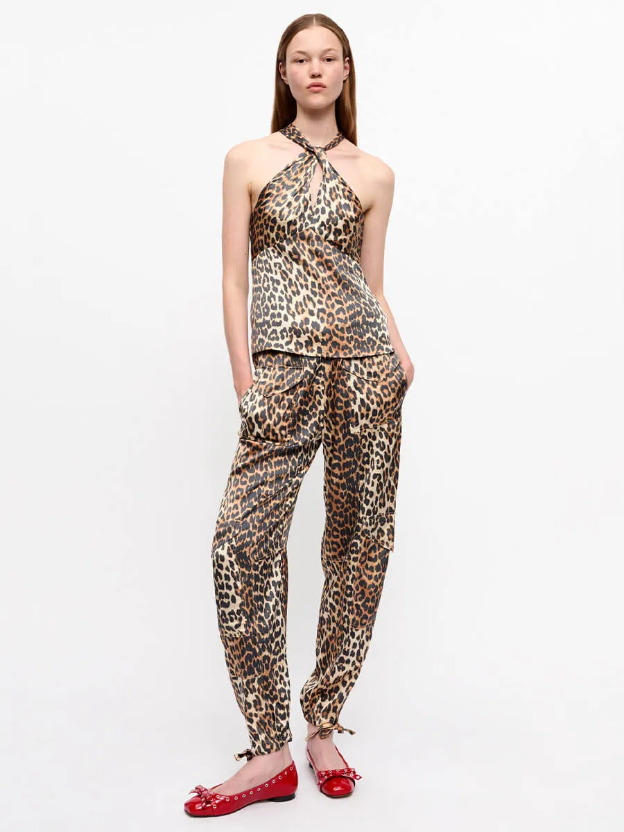 Leopard Printed Satin Trousers