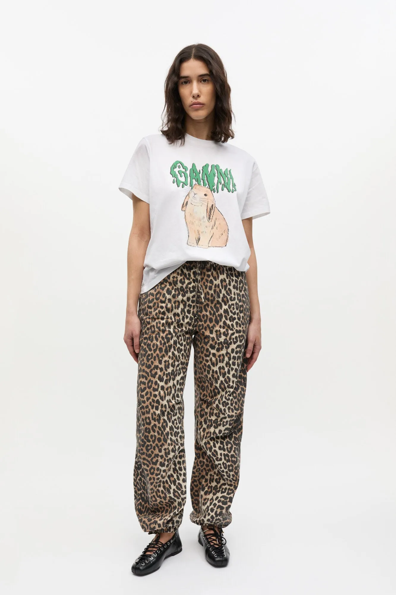 LEOPARD WASHED COTTON CANVAS DRAWSTRING PANTS