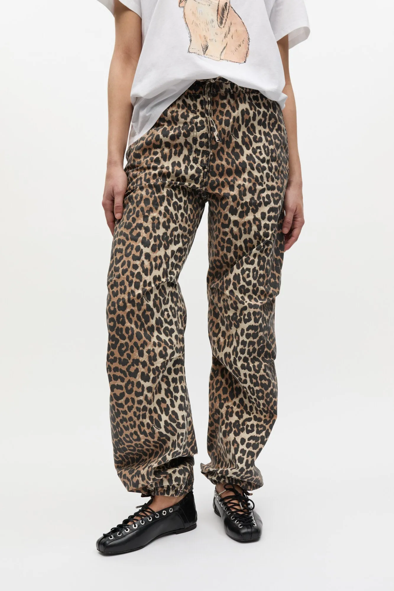 LEOPARD WASHED COTTON CANVAS DRAWSTRING PANTS