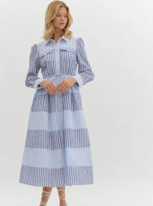 Light Blue Striped Midi Dress