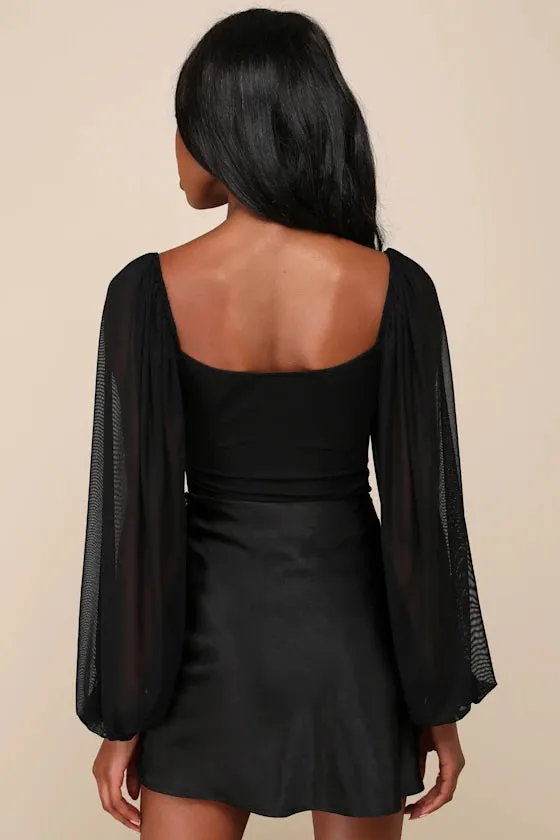 Long Sleeve Lace Bustier Bodysuit in black