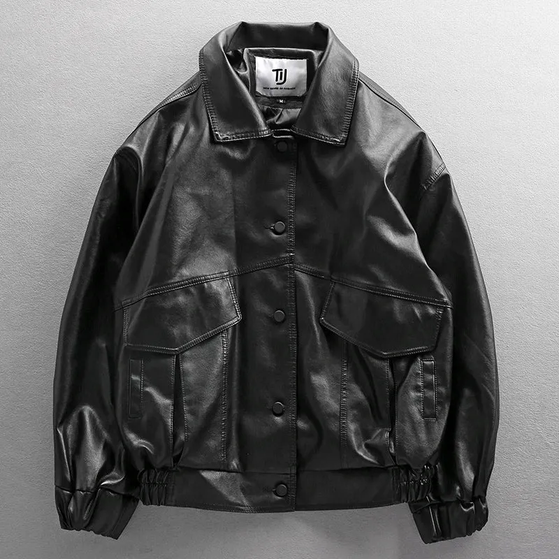 Loose PU Leather Motorcycle Jacket