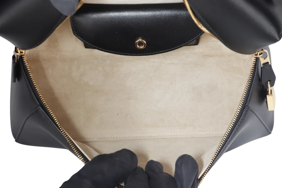 LORO PIANA EXTRA BAG L27 BLACK SMOOTH CALFSKIN GOLD HARDWARE WITH DUST COVER AND BOX